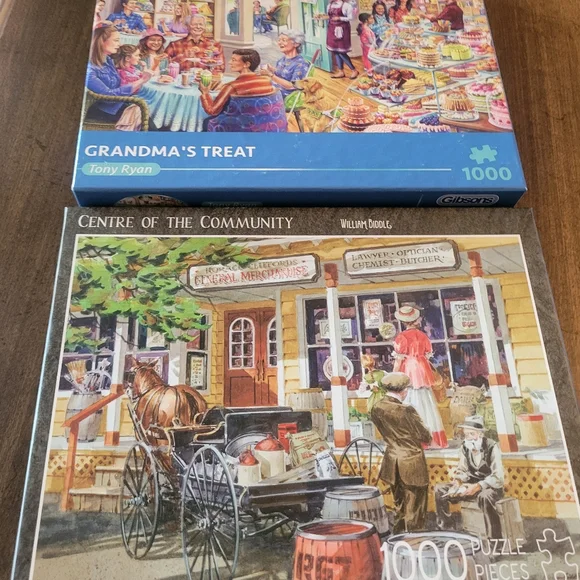 Gibson Grandma's Treat and Community Puzzle Set - Blue and Brown 2 1000 Piece - Picture 1 of 8